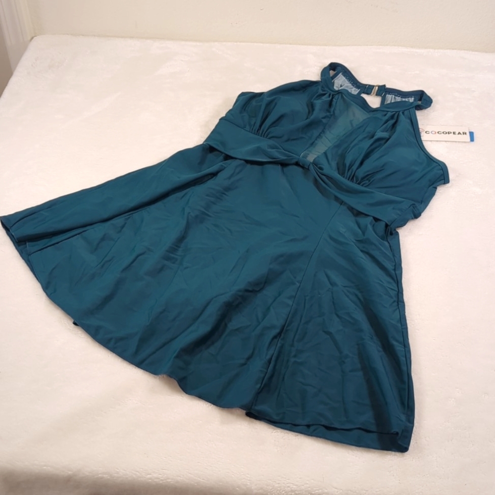 Cocopear NWT elegant Grecian swim dress L/XL 10 - 14 deep teal